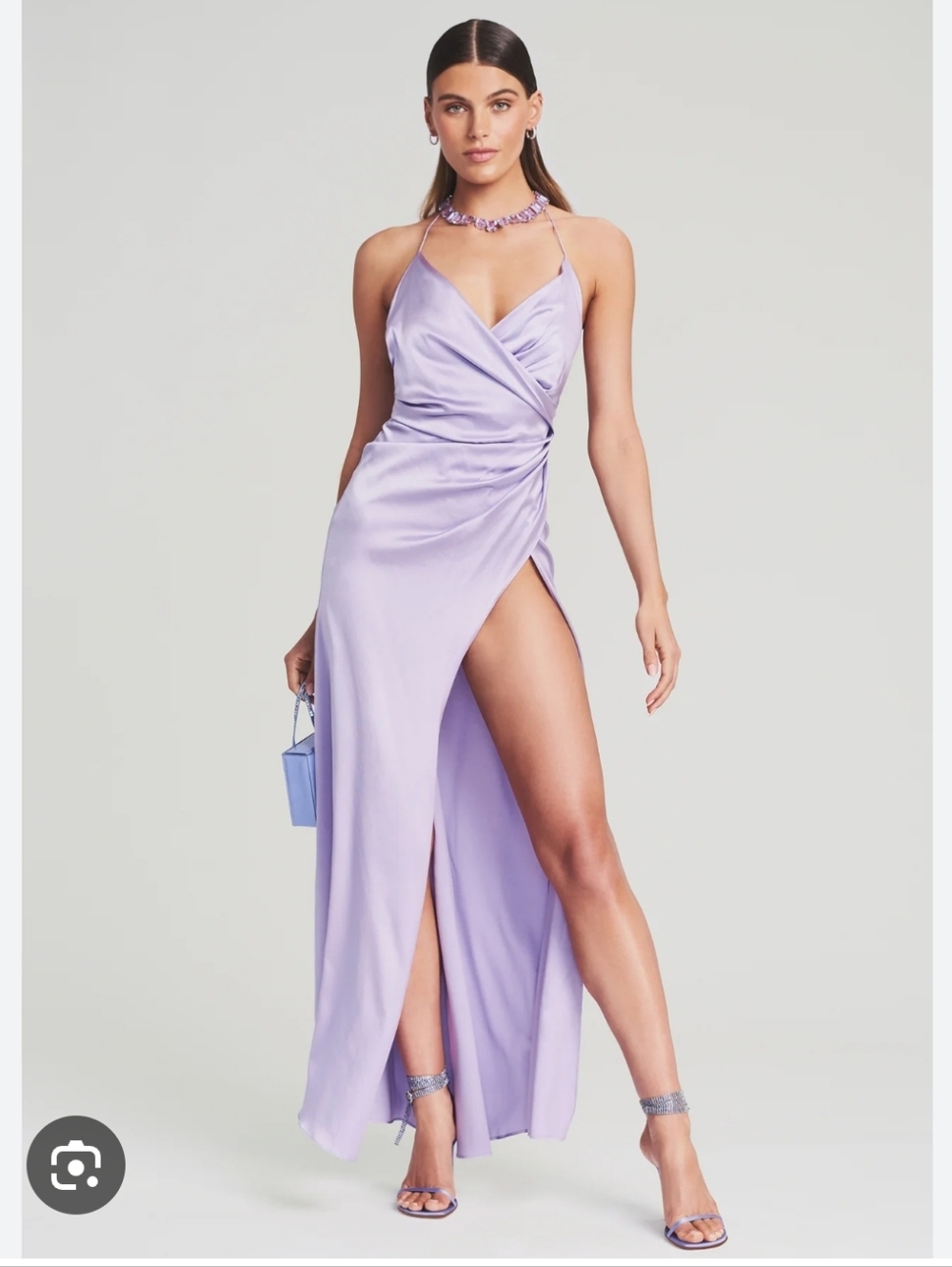 Nwot Revolve French Lilac Silk Dreamy Slit Maxi Dress 4 Pastel Twin Sofia UK - Picture 2 of 6